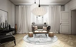 Rundt tæppe - Lefkada (hvid/multi)