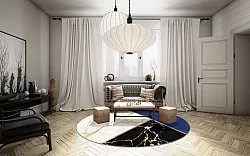 Rundt tæppe - Canelli (sort/hvid/blå)