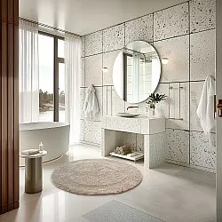 Rund badeværelsesmåtte - Nila (beige)