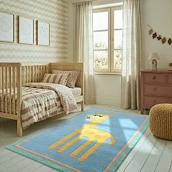 Børnetæppe - Giraffe Hand Tufted Wool Premium (lyseblå/multi)
