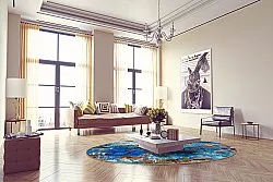 Rundt tæppe - Rillo (blå)