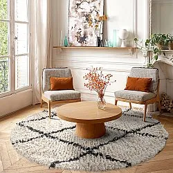 Rundt tæppe - Alcott Natural Cotton Shaggy (sort/hvid)