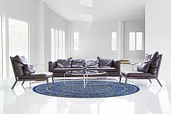 Rundt tæppe - Vinadio (blå/guld)