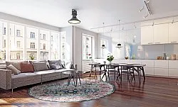 Rundt tæppe - Bouhjar (blå/rosa/multi)