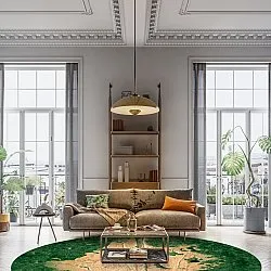 Rundt tæppe - Positano (beige/grøn)