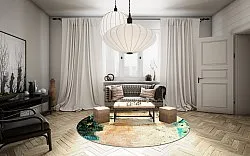 Rundt tæppe - Tempes (beige/multi)