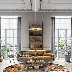 Rundt tæppe - Trepito (brun/blå/multi)