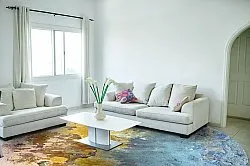 Rundt tæppe - Manlieu (blå/multi/guld)