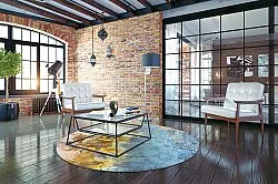 Rundt tæppe - Manlieu (blå/multi/guld)