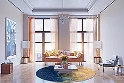 Rundt tæppe - Sindia (beige/blå)