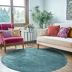 Rundt tæppe - Recycled PET with viscose look (stålblå)