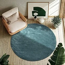 Rundt tæppe - Recycled PET with viscose look (stålblå)