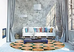 Rundt tæppe - Calvi (beige/grøn)