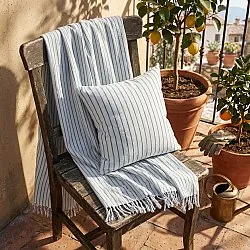 Plaid - Rumi stripe cotton throw (lyseblå/marineblå/creme)