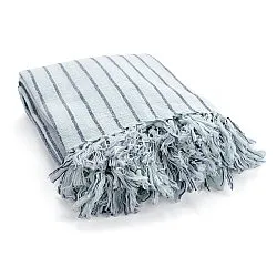 Plaid - Rumi stripe cotton throw (lyseblå/marineblå/creme)