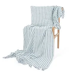 Plaid - Rumi stripe cotton throw (lyseblå/marineblå/creme)
