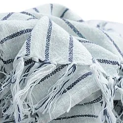 Plaid - Rumi stripe cotton throw (lyseblå/marineblå/creme)