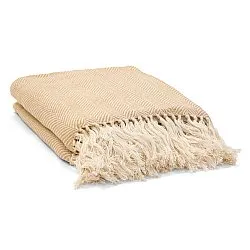 Tæpper - Bomuldsplaid - Denisa Fishbone (beige/hvid)