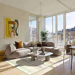 Fladvævet tæppe - Delara (beige/multi)