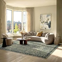 Fladvævet tæppe - Yasirah (blå/grøn)