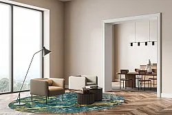 Rundt tæppe - Mira (gul-blå)