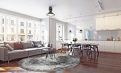 Rundt tæppe - Santi (mørkgrå/hvid)