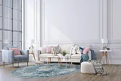 Rundt tæppe - Santi (blå/beige)