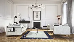 Wilton-tæppe - Cerasia (blå/hvid/guld)