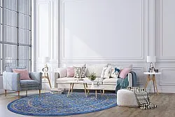 Rundt tæppe - Vinadio (blå/guld)