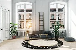 Rundt tæppe - Cerasia (sort/hvid/guld)