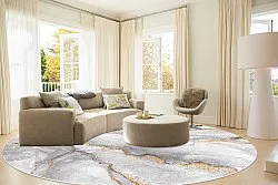 Rundt tæppe - Genova (grå/hvid/guld)