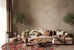 Rundt tæppe - Idri (rød/multi)