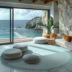 Runde tæpper - Alba Natural Cotton Shaggy (turkis)