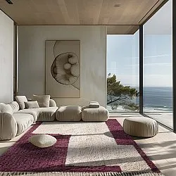 Ryatæpper - Ricco Natural Cotton Shaggy (offwhite/bordeaux)