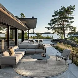 Runde tæpper - Indoor/Outdoor Kendall (cream/grå)