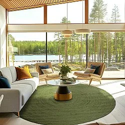 Rund jutetæppe - Amasia (militærgrøn)