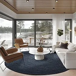 Rund jutetæppe - Amasia (mørkeblå)