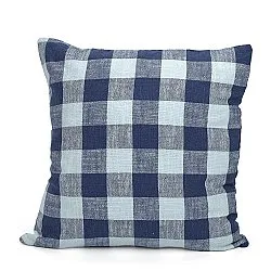 Pudebetræk - Isela check cotton cushion cover (marineblå/lyseblå)