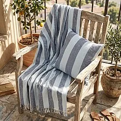 Pudebetræk - Kora stripe cotton cushion cover (marineblå/lyseblå)
