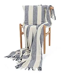Pudebetræk - Kora stripe cotton cushion cover (creme/marineblå)