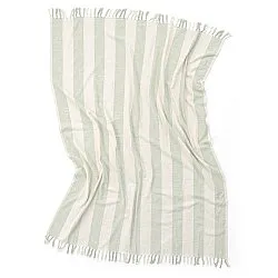 Plaid - Kora stripe cotton throw (creme/lysegrøn)