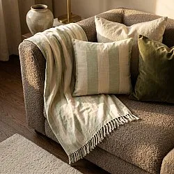 Plaid - Kora stripe cotton throw (creme/lysegrøn)