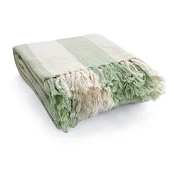 Plaid - Kora stripe cotton throw (creme/lysegrøn)
