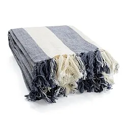 Plaid - Kora stripe cotton throw (creme/marineblå)