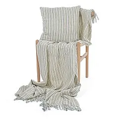 Pudebetræk - Rumi stripe cotton cushion cover (creme/marineblå/lysegrøn)