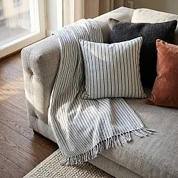 Pudebetræk - Rumi stripe cotton cushion cover (lyseblå/marineblå/creme)