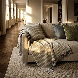 Plaid - Rumi stripe cotton throw (creme/marineblå/lysegrøn)