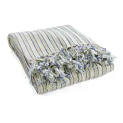 Plaid - Rumi stripe cotton throw (creme/marineblå/lysegrøn)