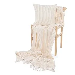 Plaid - Rumi stripe cotton throw (creme/lyserød/lyseblå)