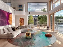 Rundt tæppe - Andali (grå/rød/multi)